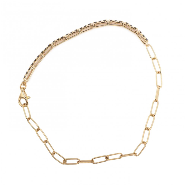 14K Faceted Black Diamond Beaded Paperclip Bracelet