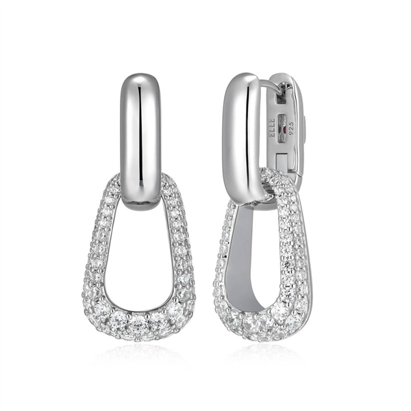 Sterling Silver White CZ Horseshoe Hoop Earrings
