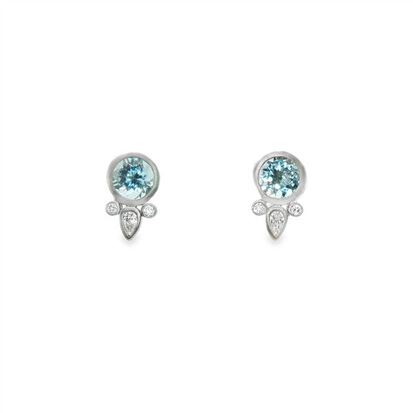 18K Aquamarine & Diamonds Accented Bezel Earrings