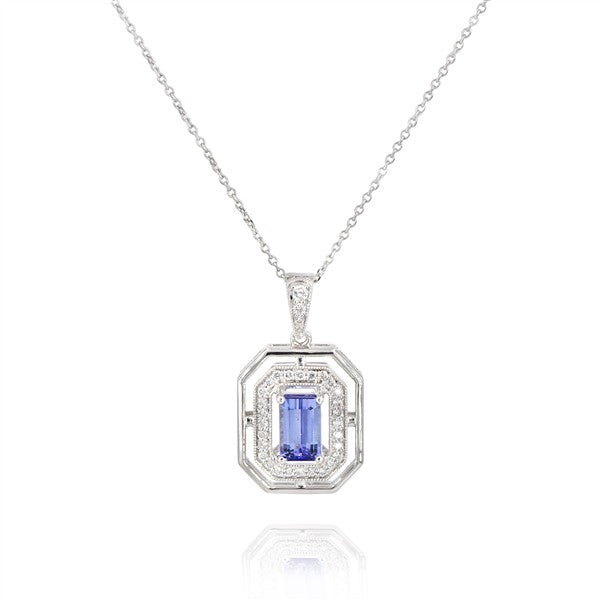 14K Art Deco Emerald-Cut Tanzanite Pendant