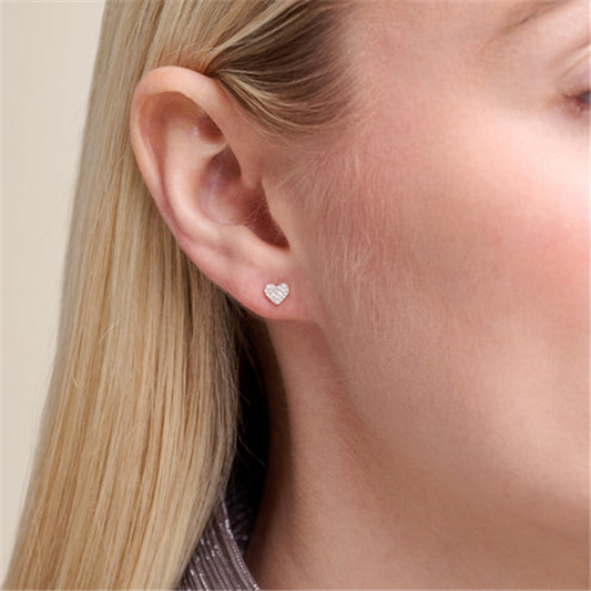 14K Gold Plated Lab Grown Diamond Pave Heart Stud Earrings