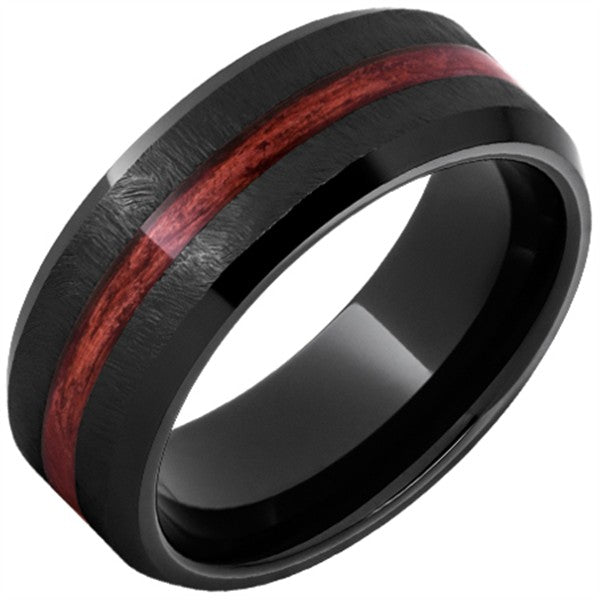 Black Ceramic Beveled Band with Cabernet Barrel Inlay