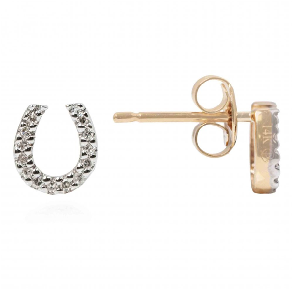 14K Yellow Gold Diamond Horseshoe Earrings