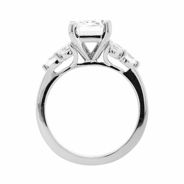 14K Accented Four-Prong Emerald-Cut Diamond Semi-Mount Ring