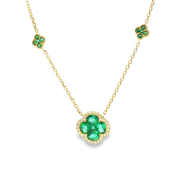18 Karat Yellow Gold Emeralds Clover Necklace
