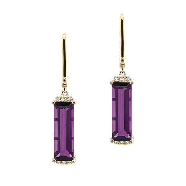 14K Emerald Cut Amethyst Drop Earrings