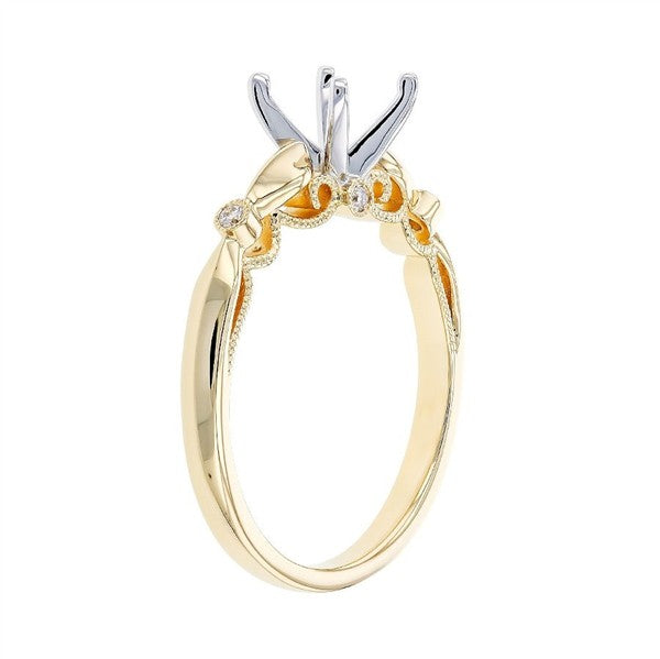 14K Contemporary Polished & Milgrain Diamond Semi-Mount Ring