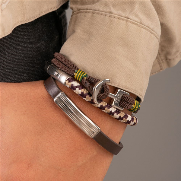 Brown Leather & Stainless Steel Streamline ID Bracelet
