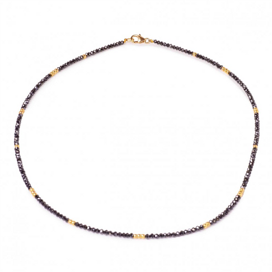 18K Gold Bead & Faceted Black Diamond Bead Necklace