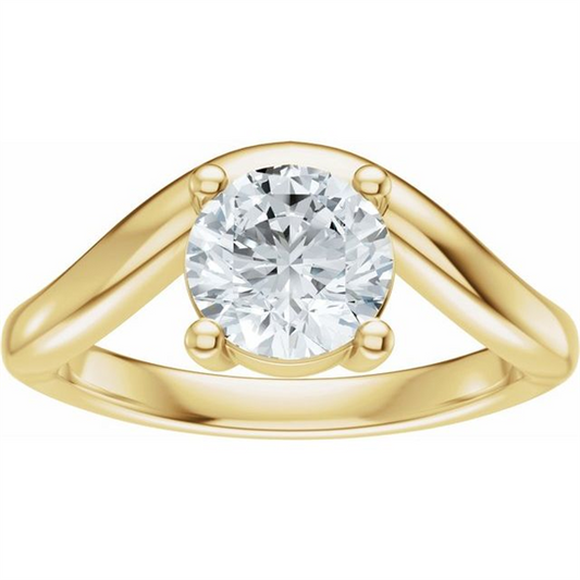 14K Yellow Gold Assymetrical Curve Set Diamond Ring