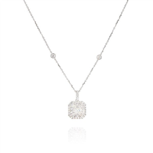 18 Karat White Gold Ballerina Halo Asscher Diamond Pendant