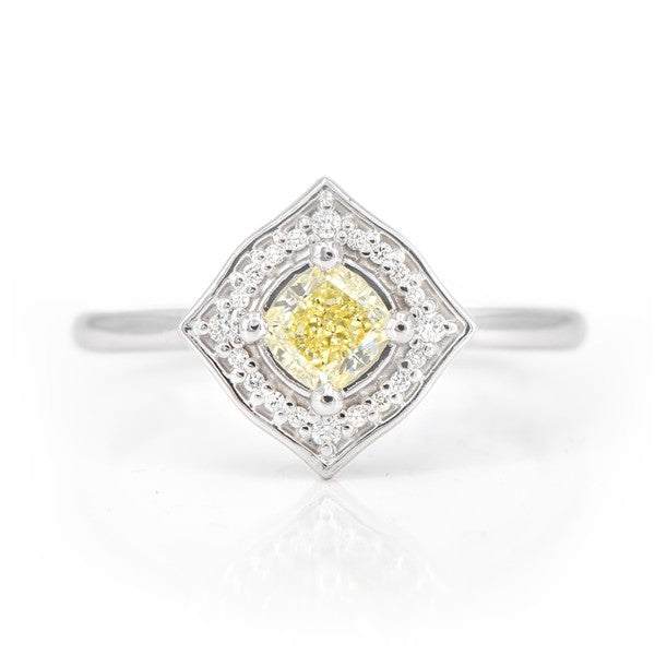 14K Cushion Halo Fancy Yellow Diamond Fashion Ring