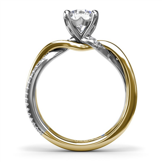14K Two Tone Double-Row Twist Diamond Semi-Mount Engagement Ring