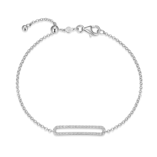 Sterling Silver Paperclip Charm Lab Grown Diamond Bracelet