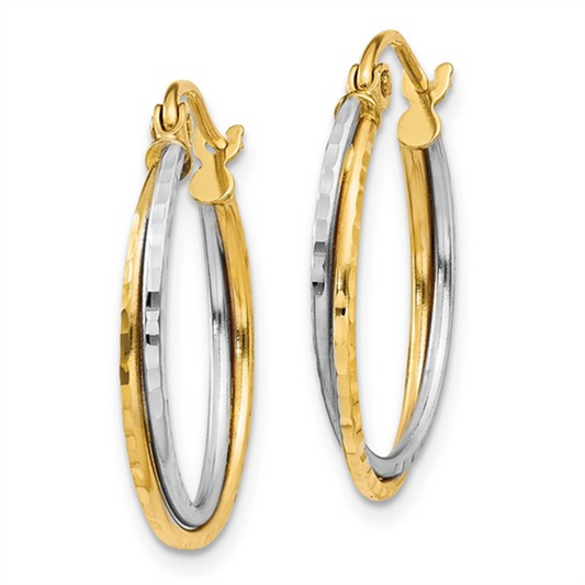 14 Karat Two Tone Gold Twisted Hoop Earrings