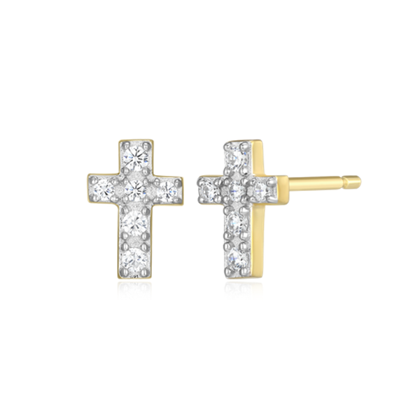 14K Gold Plated Cross Stud Lab Grown Diamond Earrings