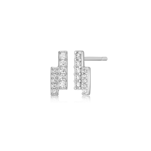 Sterling Silver Double Bar Lab Grown Diamond Stud Earrings