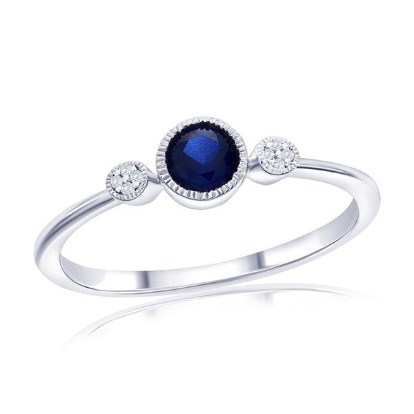 Lab-Created Blue Sapphire & Diamond Petite Fashion Ring