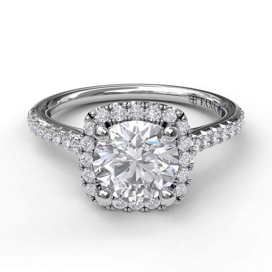 14K Cushion Halo Diamond Semi-Mount Engagement Ring