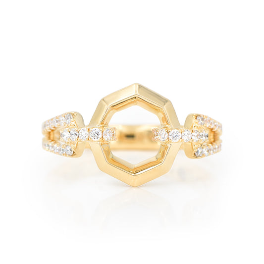 18K Knife-Edge Open Hexagon Linked Diamond Fashion Ring