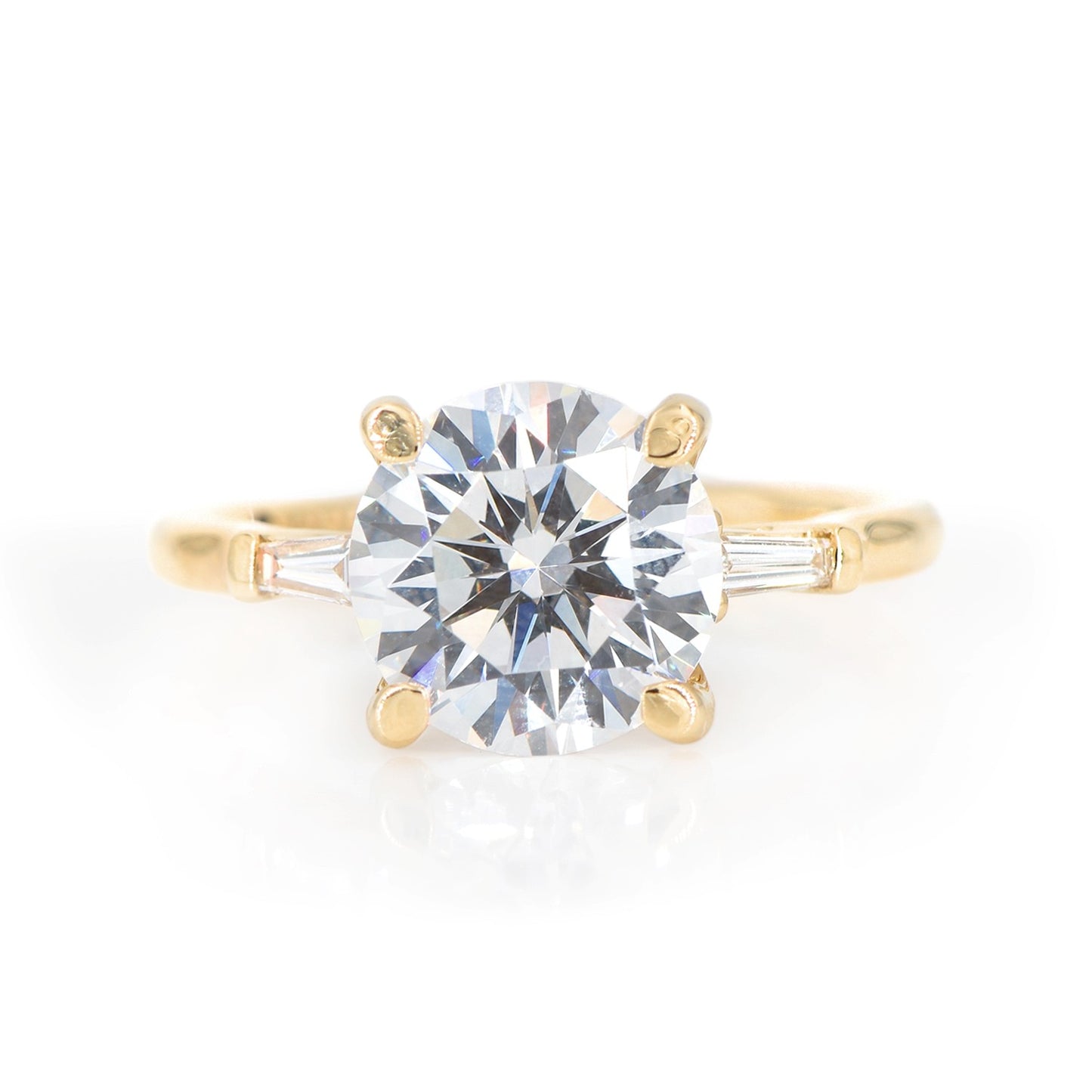 14K Tapered Baguette 3ct Round Diamond Semi-Mount Engagement Ring