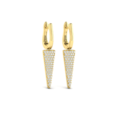 14K Yellow Gold Elongated Triangle Diamond Drop Earrings