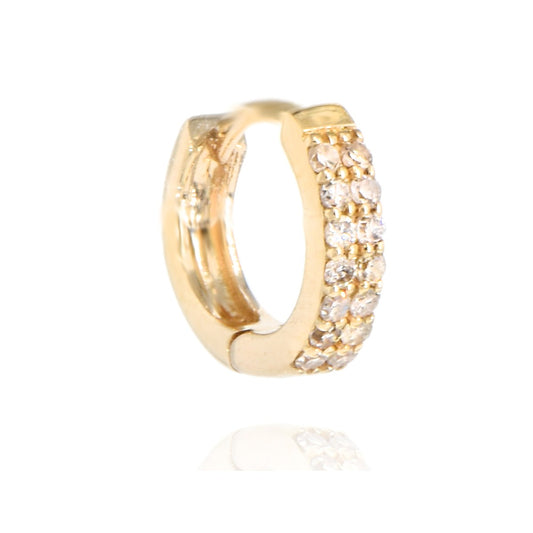 14K Yellow Gold Diamond Double Row Hoop Earrings