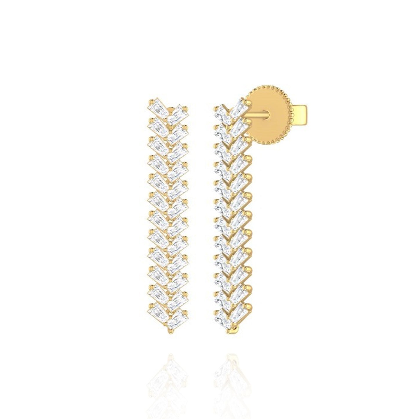 14K Diamond Chevron Baguette Dangle Earring