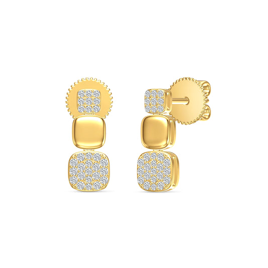 14K Diamond Pave Puffy Square Dangle Earrings