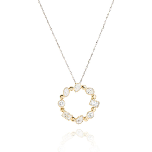 14K Multi-Shape Bezel-Set Diamond Circle Pendant