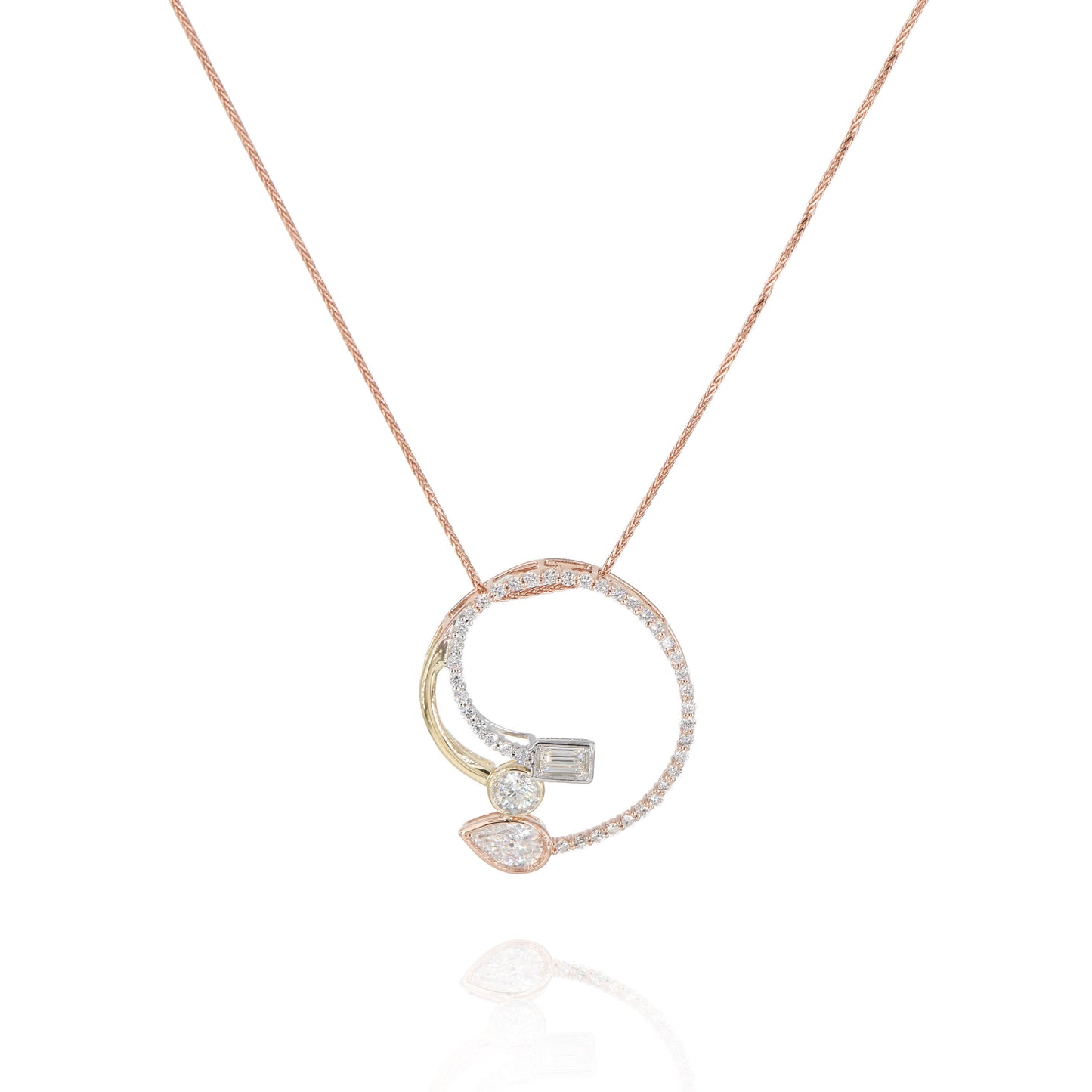 14K Bezel-Set Multi-Shape Diamond Swirl Slider Pendant