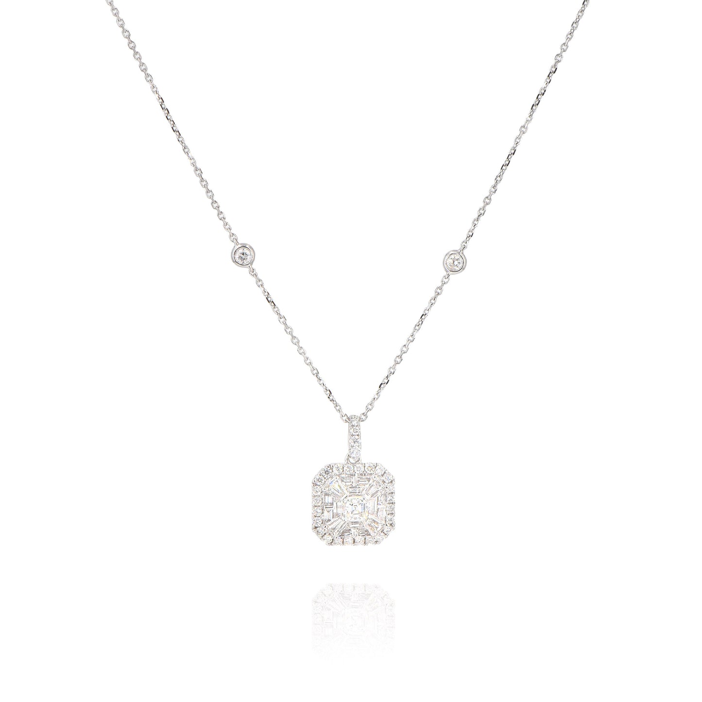 18 Karat White Gold Ballerina Halo Asscher Diamond Pendant