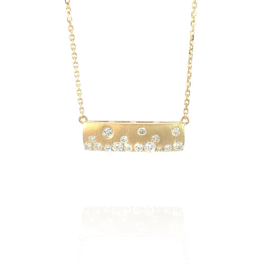14K Satin Scattered Flush-set Diamond Bar Necklace