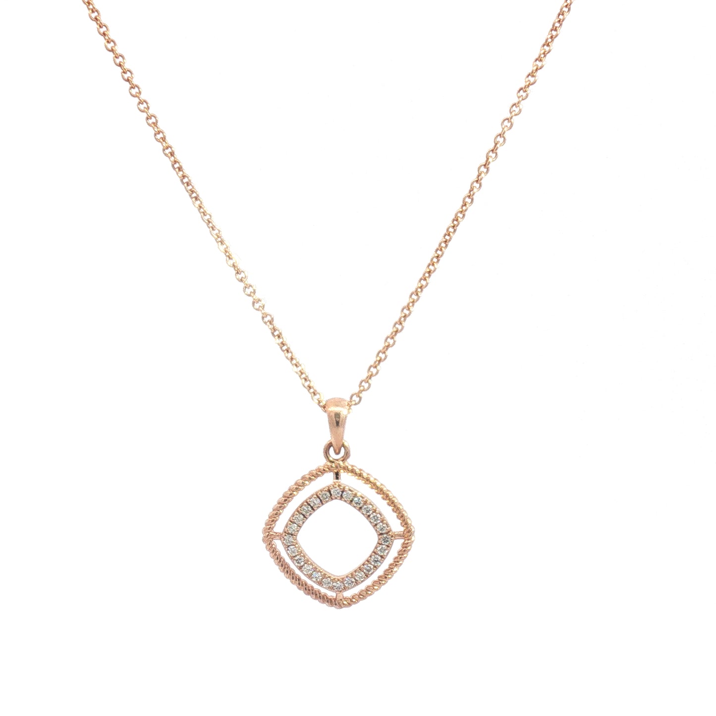 14 Karat Rosé Diamond Square Milgrain Necklace