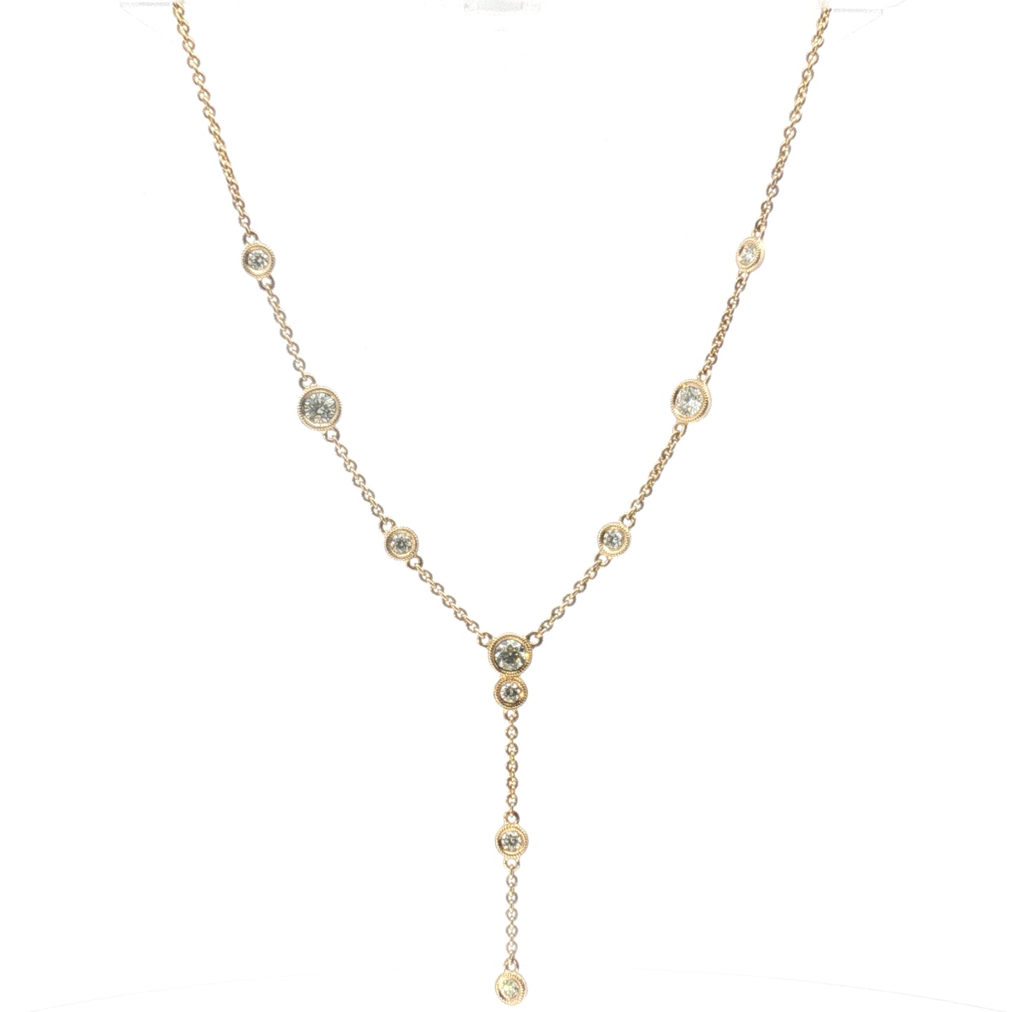 14K Milgrain Bezel-Set Diamond Station Lariat Necklace