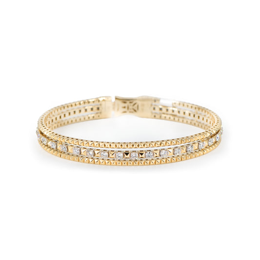 14K Studded Three Row Diamond Bangle Bracelet