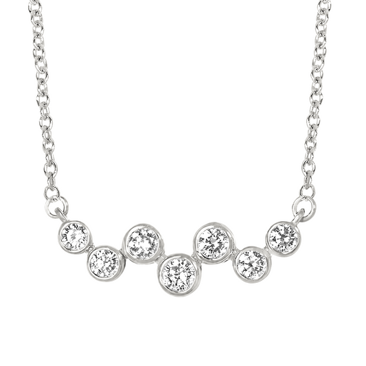 Sterling Silver Rhodium Plated Bezel Bubble Lab Grown Diamond Necklace