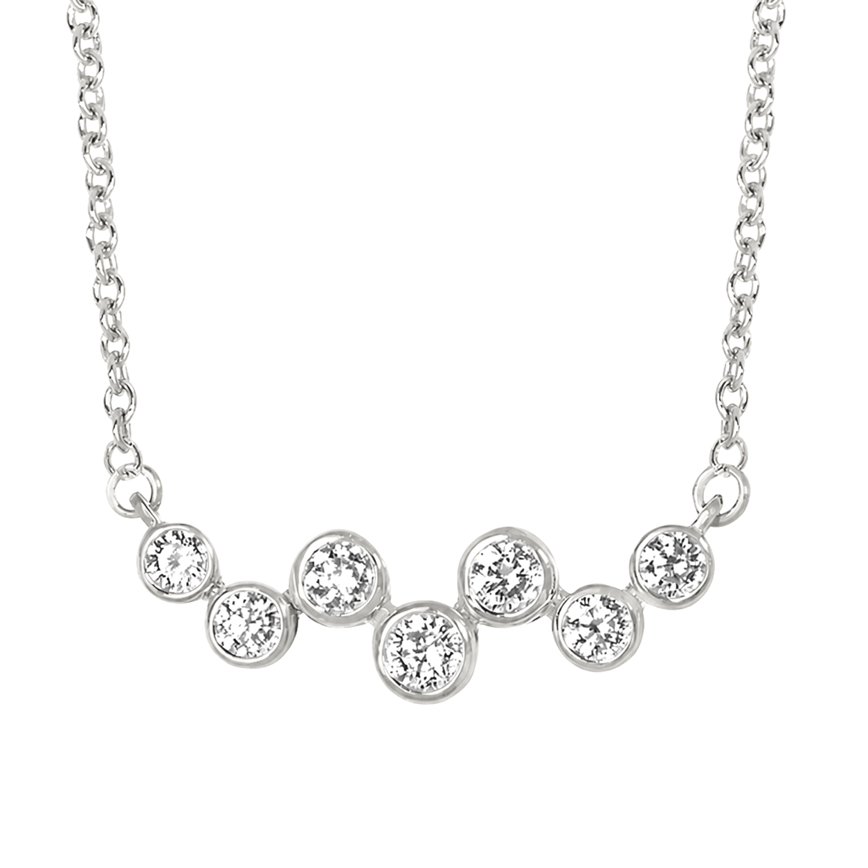 Sterling Silver Rhodium Plated Bezel Bubble Lab Grown Diamond Necklace