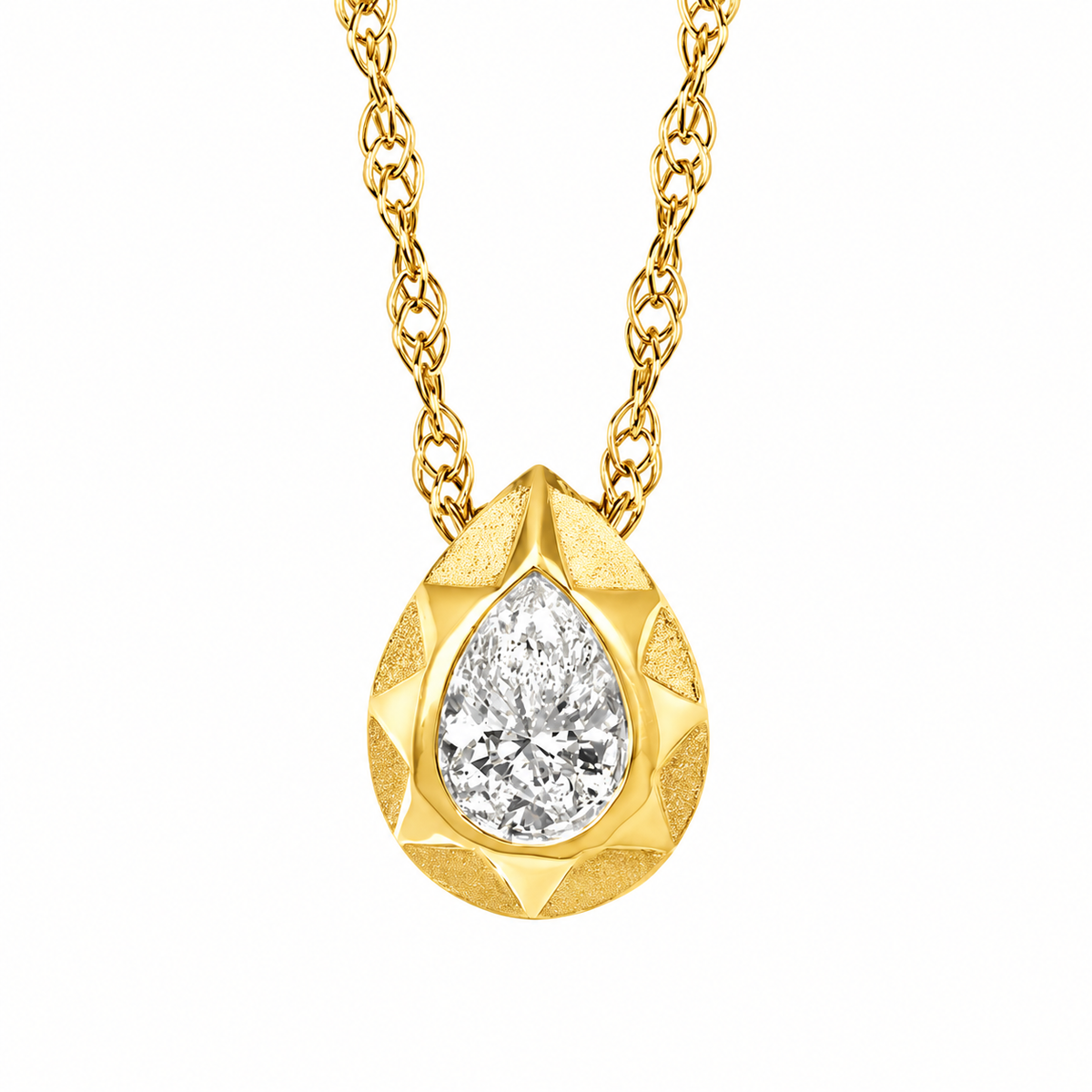Sterling Silver Pear Sun Bezel Lab Grown Diamond Necklace