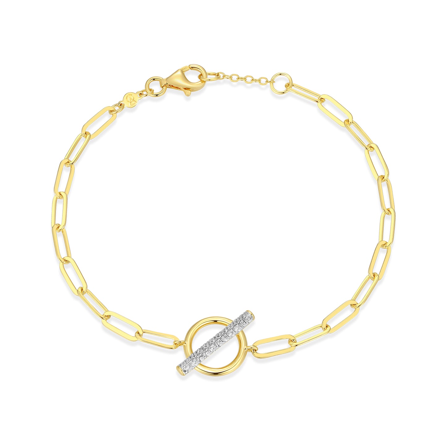 14K Gold Plated Paperclip Toggle Lab Grown Diamond Bracelet