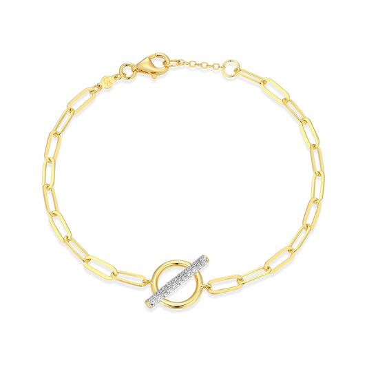 14K Gold Plated Paperclip Toggle Lab Grown Diamond Bracelet