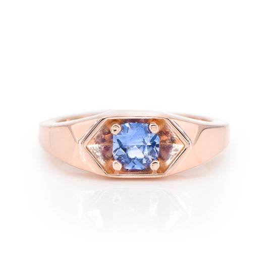14K Light Blue Sapphire Geometric Signet Ring