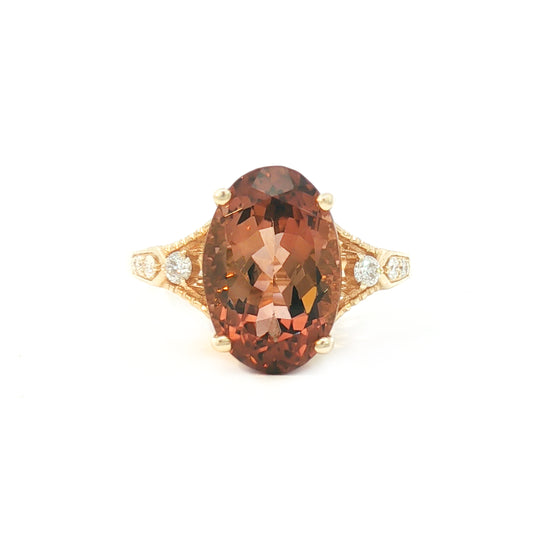 14K Bicolor Tourmaline Flush Set Tapered Cocktail Ring