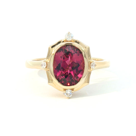 14K Vintage Framed Oval Rhodolite Garnet Fashion Ring