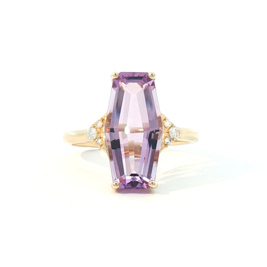 14K Geometric Fantasy Cut Light Purple Amethyst Ring
