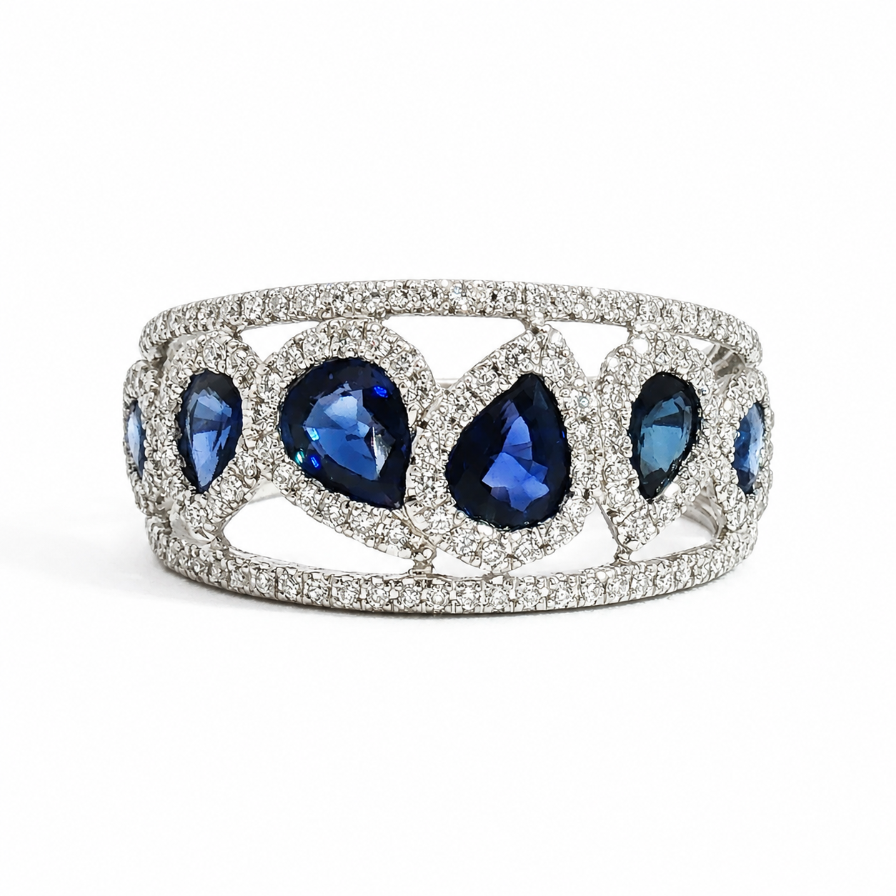 14K Tilted Pear Halo Blue Sapphire & Diamond Fashion Ring