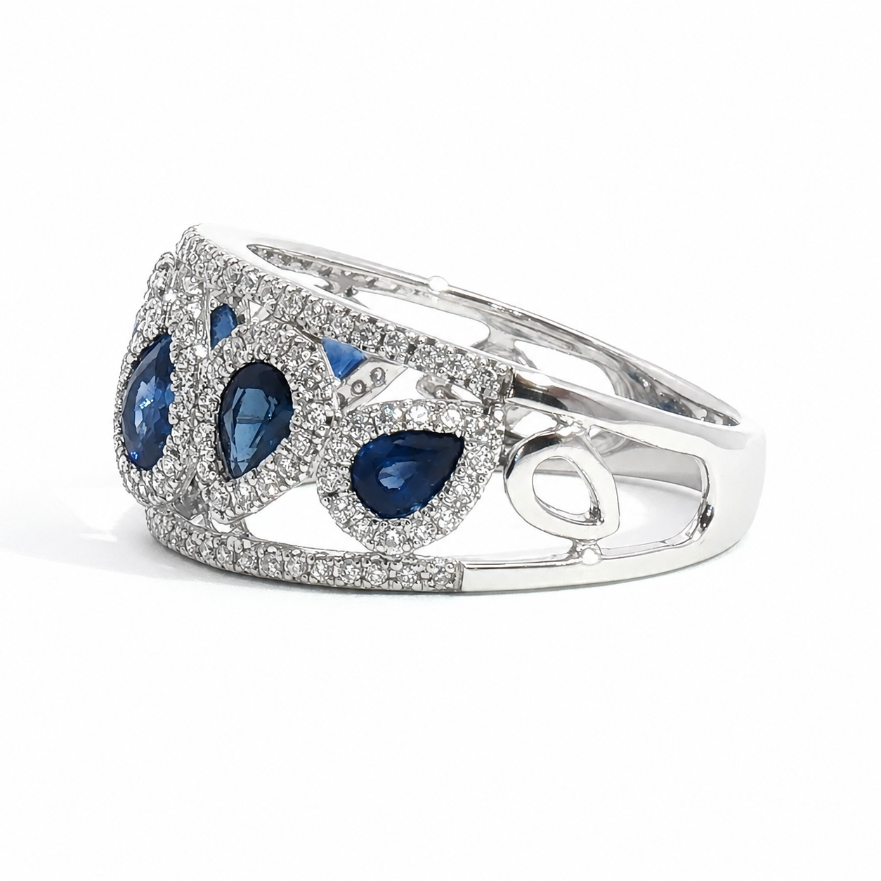14K Tilted Pear Halo Blue Sapphire & Diamond Fashion Ring