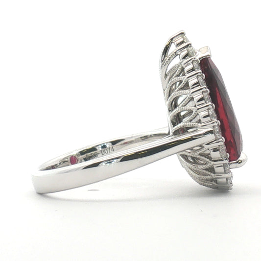 14K RubelliteTourmaline Pear Halo Cocktail Ring