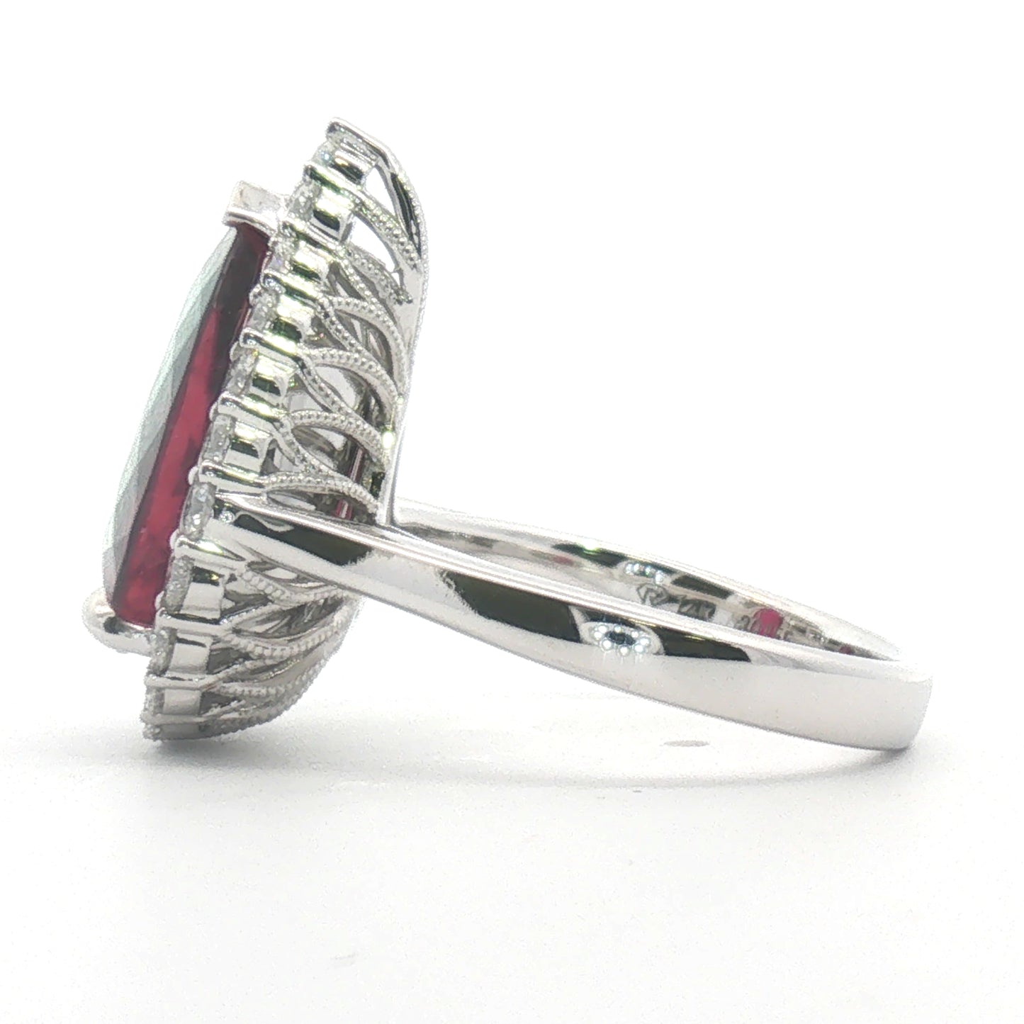 14K RubelliteTourmaline Pear Halo Cocktail Ring
