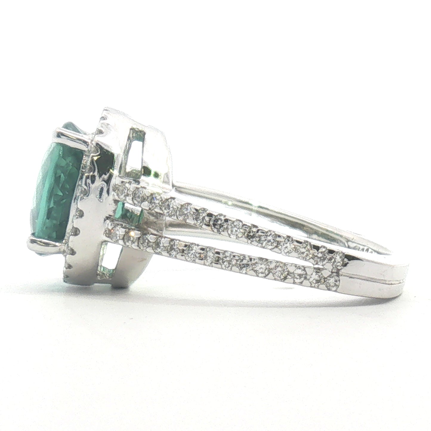 18K Deep Seafoam Tourmaline Split Shank Fashion Ring